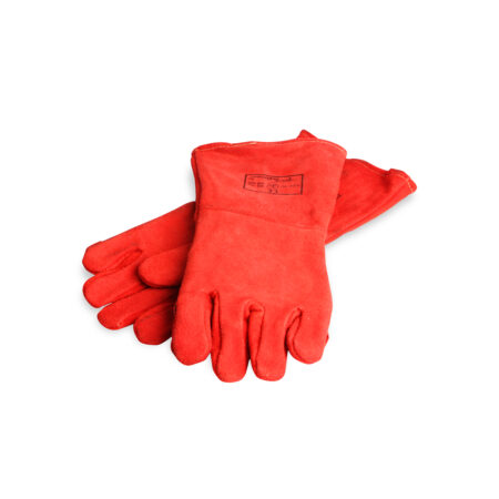 Red heat resistant leather gloves